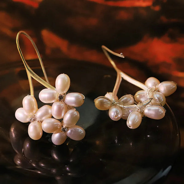 Original Natural Pearl Zircon Gold Copper Earrings for Women, High-end Niche Design, Exquisite Versatile Earrings, 18K Gold Plated