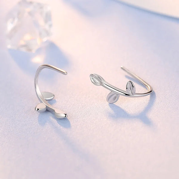 925 Silver Leaf Ear Cuff Vintage Women's New Bud U-Shaped Leaf Earrings Handmade Craft Jewelry Trendy Cute Style