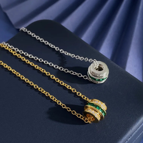 Women’s Circle Pendant Necklace with Bezel Setting, 18K Real Gold Plated Brass and Artificial Gemstones, Water Plating, Cable Chain