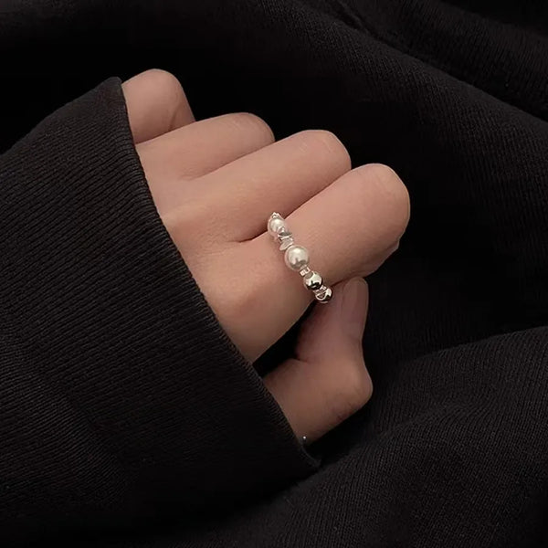 Pearl Elastic Ring for Women Simple S925 Silver Ring Trendy Ring Jewelry