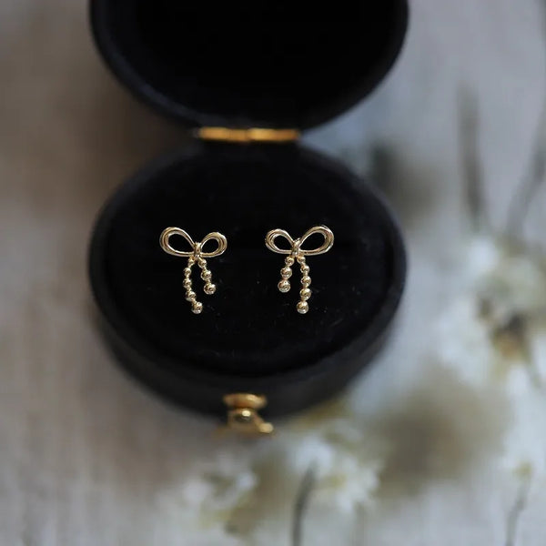S925 Sterling Silver 14K Gold Plated Butterfly Knot Stud Earrings Shiny Cute New Style Gift For Girlfriend Ear Jewelry