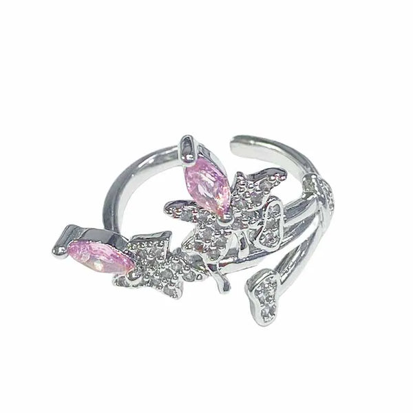Copper Japanese Style Irregular Star Heart Shape Bow Knot Zircon Open Rings