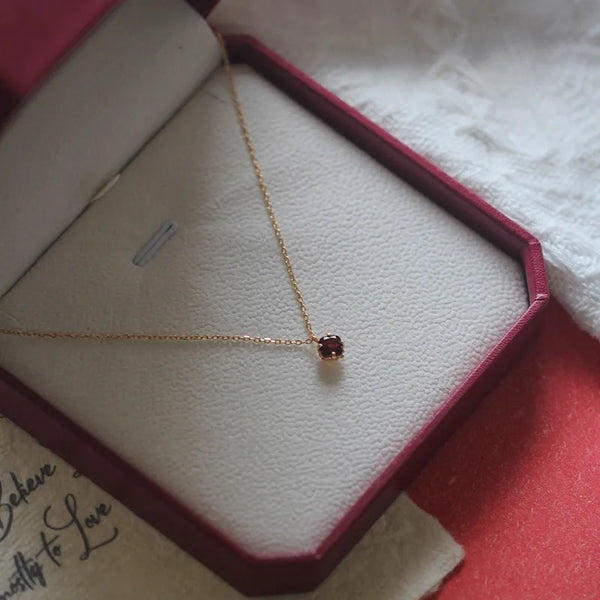 S925 Silver Plated 18K Gold Garnet Red Zircon Pendant Necklace Clavicle Chain Gift Female Niche Retro Exquisite
