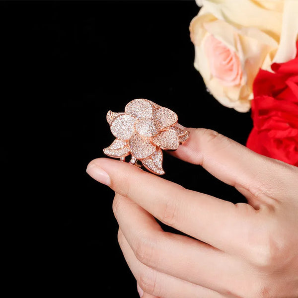 elegant luxurious flower copper plating inlay zircon 14k gold plated gold plated rhodium plated rings