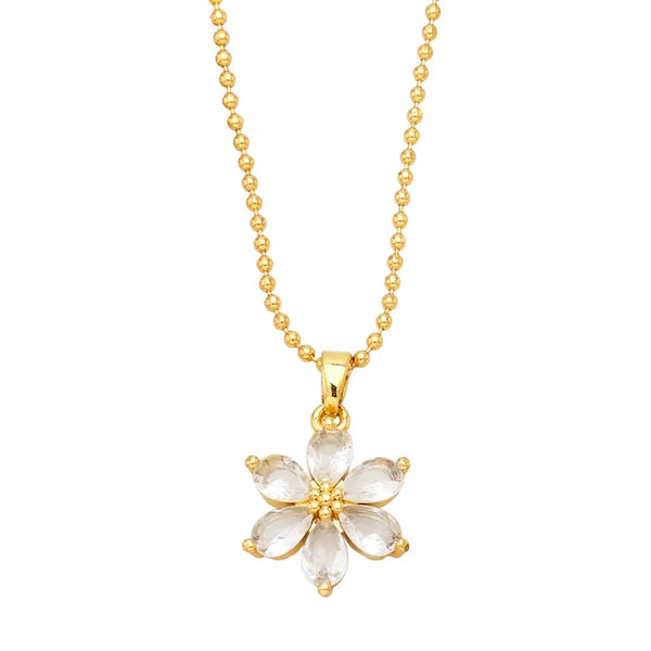 Copper ball chain Flower Pendant Necklace