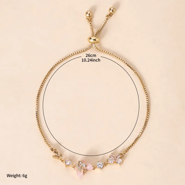 Wholesale Jewelry Sweet Pastoral Simple Style Butterfly Copper box chain Bracelets