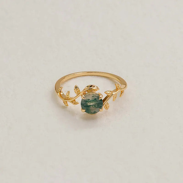 Dunli Jewelry New Natural Aventurine/Purple Quartz Leaf Vine Ring S925 Pure Silver Gold Plated Simple Style Women's Ring