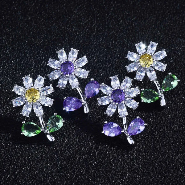 Streetwear Flower Copper Artificial Gemstones Crystal Earrings
