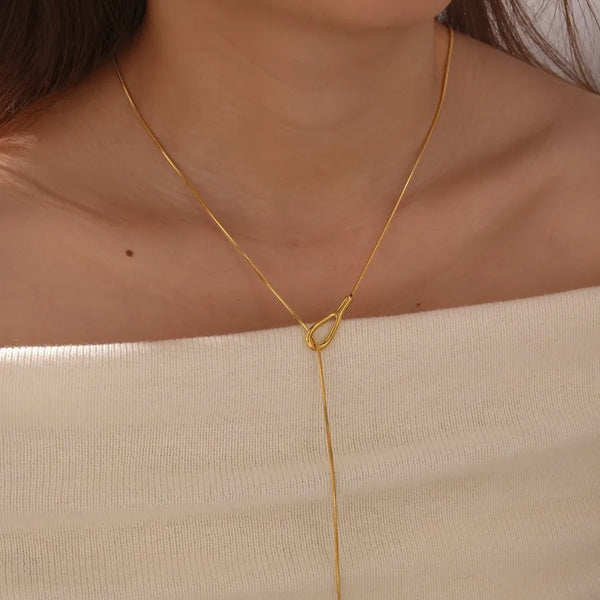 304 Stainless Steel Water Drop Vacuum Plating (In Furnace) Plated 18K Real Gold Snake Chain No Buckle Closure Non-Adjustable Elegant Romantic Gold Steel Color Necklace