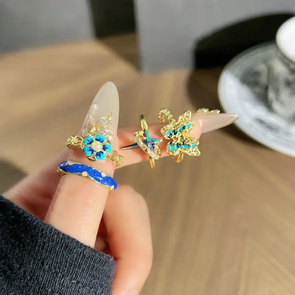 Luxurious Universe Open Ring for Women in Copper with Enamel Craft