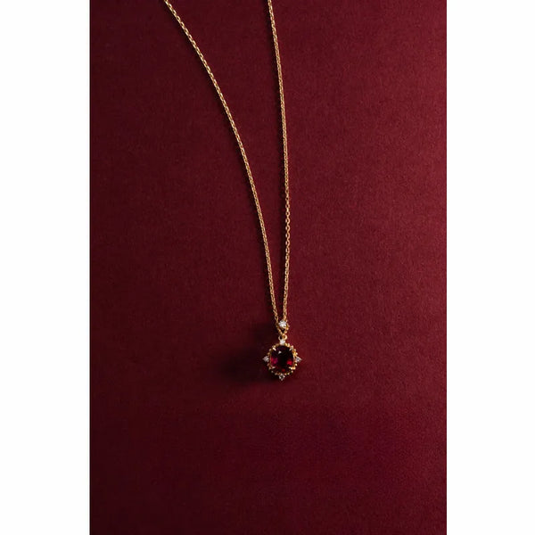 925 Sterling Silver Silver Necklace with Ruby and Zircon Women's Retro Collarbone Chain Jewelry Accessories