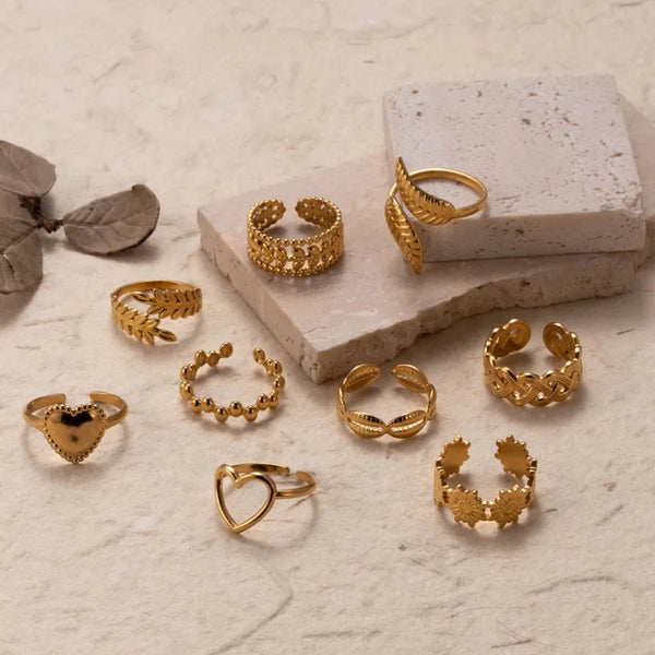 Wholesale Jewelry INS Style Streetwear Leaf Heart Shape Flower 304 Stainless Steel Plating Hollow Out Open Ring