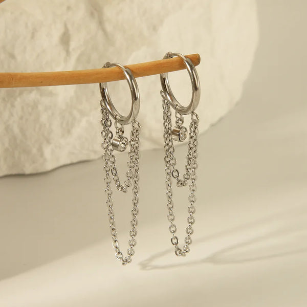 1 Pair Vintage Style Exaggerated Classic Style Tassel chain Plating Chain Inlay 304 Stainless Steel Zircon 18K Gold Plated Drop Earrings