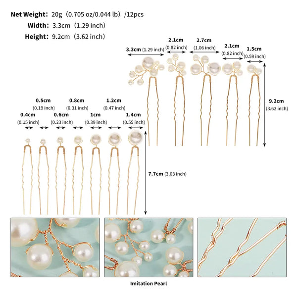Handmade Pearl U-Shaped Hairpin Set Bridal Updo Hair Accessories Wedding Dress Photography Shoots Women's Elegant Simple Style