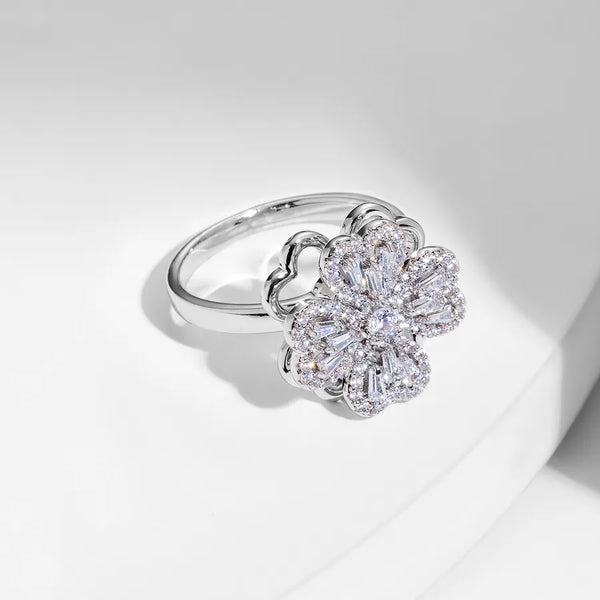 simple style commute flower copper zircon rings in bulk