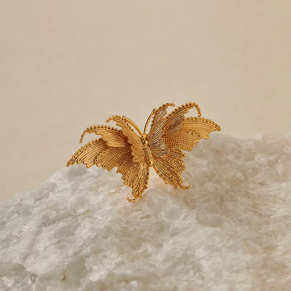 Rose Gold Plated Copper Butterfly Ring Animal Element Design Vintage Large Women's Ring Casual Business