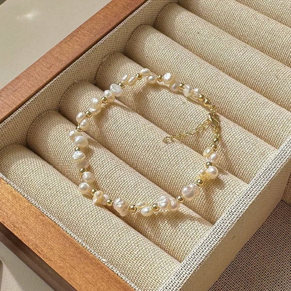 Natural Baroque Freshwater Small Pearl Bracelet Ultra-Thin Irregular Starry Sky Shape Luxury Niche Women's Jewelry Accessory