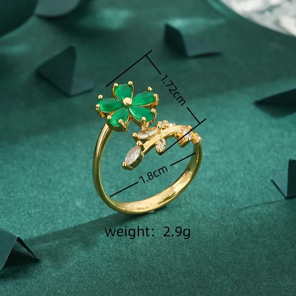 Copper 18K Gold Plated Inlay Geometric Zircon Open Rings