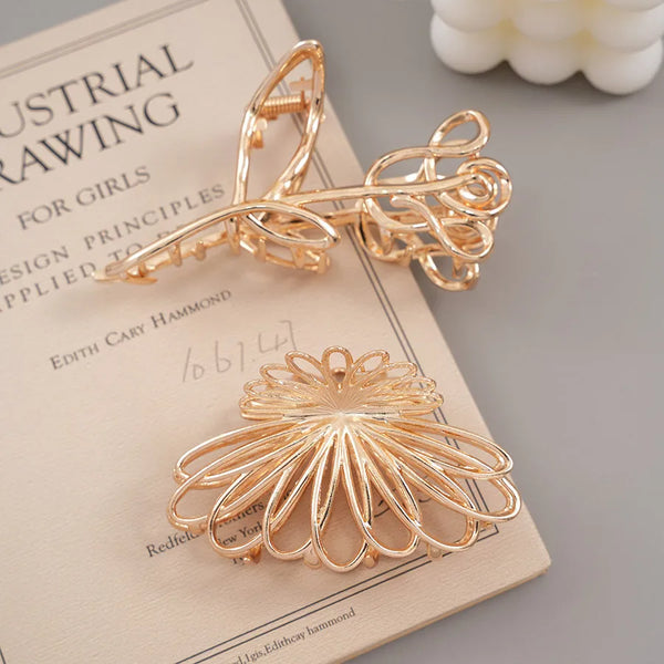 Alloy Hair Claws with Flowers Design, Elegant Hair Accessories for Stylish Hairpin Looks
