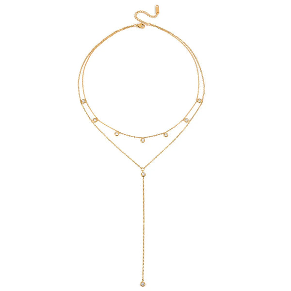 18K Gold 304 Stainless Steel Vacuum Plating (In Furnace) White Round Zircon O-shaped Chain Multi-layer Sweater Chain