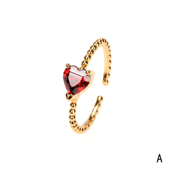 Copper 18K Gold Plated IG Style Solid Color Commute Inlay Water Droplets Heart Shape Rectangle Zircon Open Rings