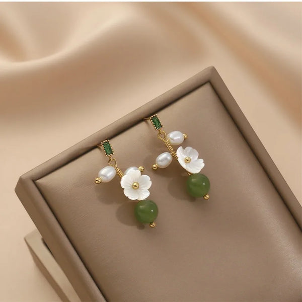 Handmade Natural Sapphire Flower Earrings for Women, S925 Silver, Pearl, Fashionable, Small-Batch, Elegant Rose-Pattern Jewelry with Hooks