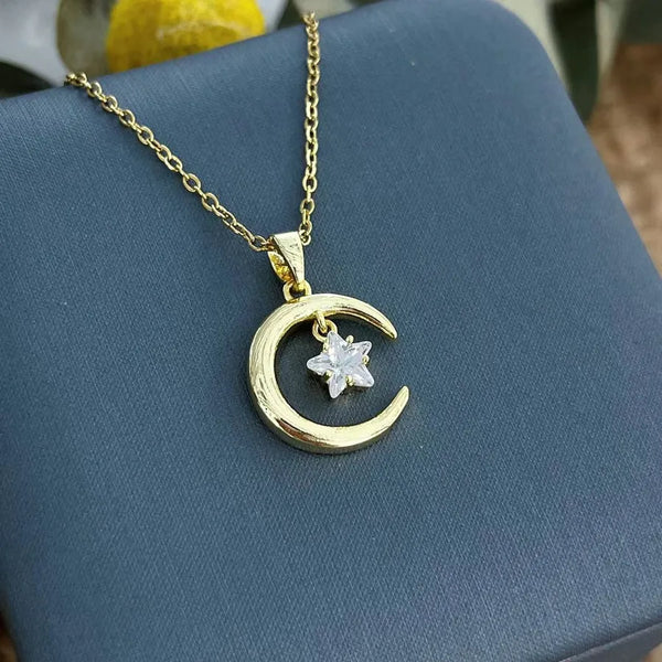 Titanium Steel Necklace Women's Fashion Star Moon Zircon Geometric Minimalist Luxury Design Sense Pendant Elegant Atmosphere