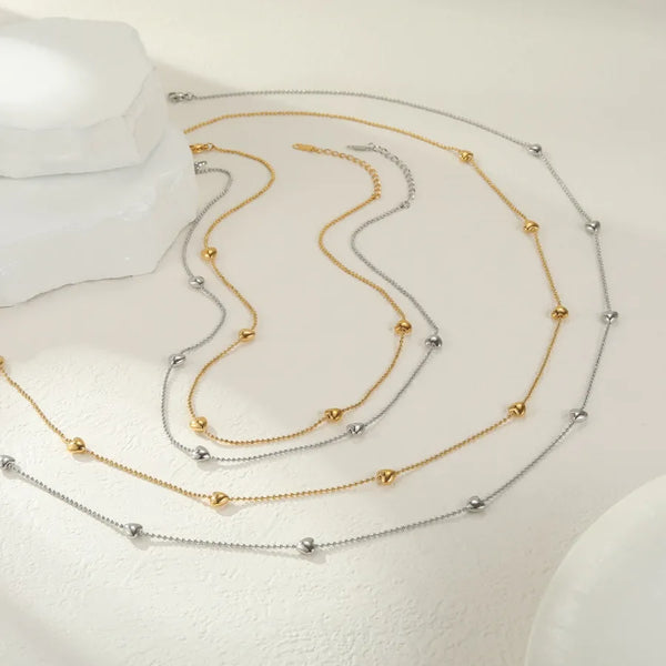 Necklace for Women Heart-Shaped Double Layer Stacked Stainless Steel Necklace 18k Gold Plated Light Luxury Design Sense Collarbone Chain Wholesale