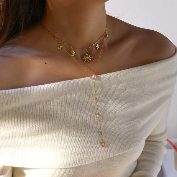 304 Stainless Steel Gold Plated Vacuum Electroplating (In Furnace) Gold Luxury Lobster Clasp Women's Geometric Zircon Necklace