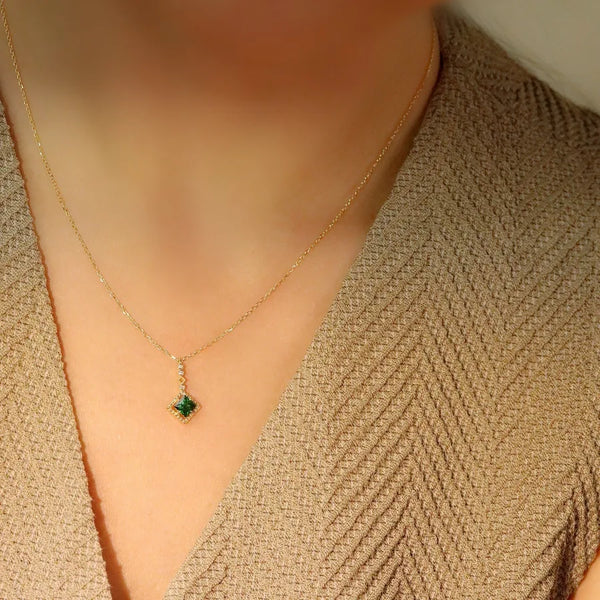 925 Sterling Silver Zircon Inlay Geometric Pendant Necklace