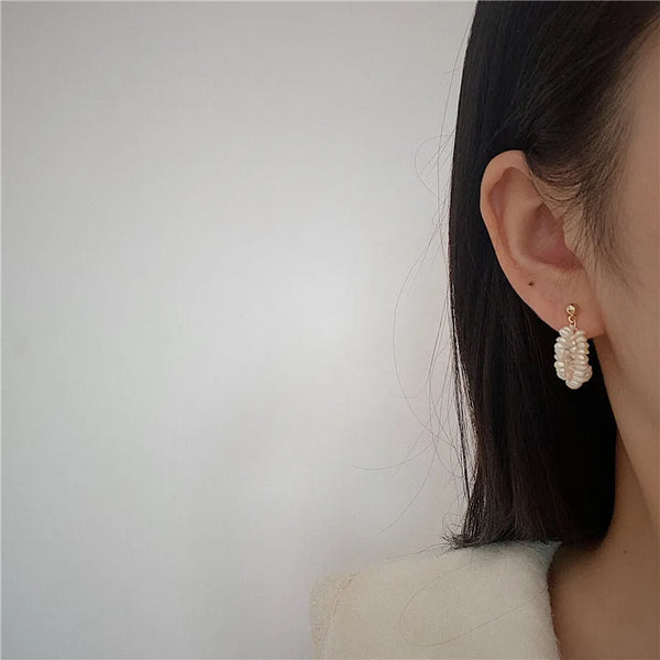 1 pair retro solid color freshwater pearl beaded drop earrings