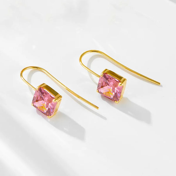 Light Luxury Retro Colorful Square Zircon Ear Hook Earrings for Women   Fashion Classic Temperament Water Plating 14K Real Gold 925 Sterling Silver Ear Jewelry