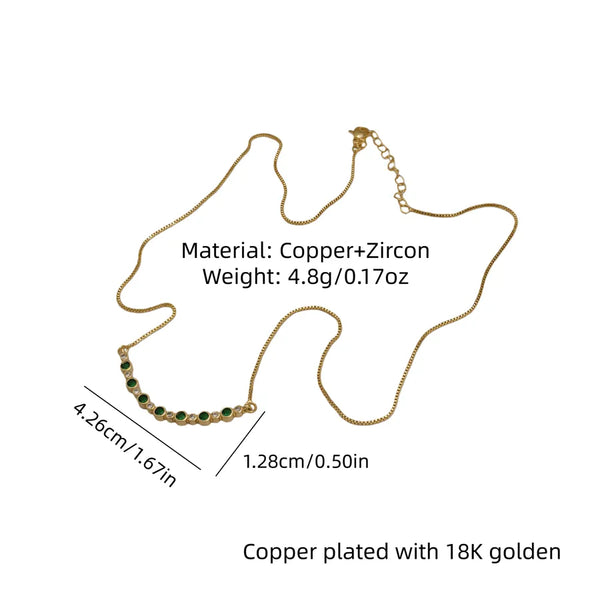 18K Gold Plated Copper Zircon Inlaid Geometric Line Box Chain Round Simple Necklace Adjustable Length Suitable for Men and Women