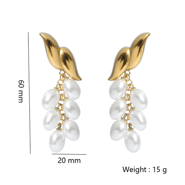 1 Pair IG Style Wings Tassel Pearl 304 Stainless Steel Drop Earrings