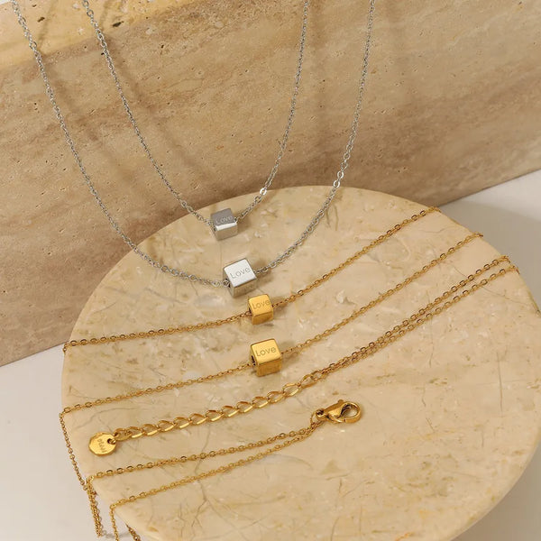 Stainless Steel Minimalist Style Double Layer Love Small Square Necklace Fashion Hot Selling High-end Exquisite Versatile Non-fading Jewelry Factory Wholesale