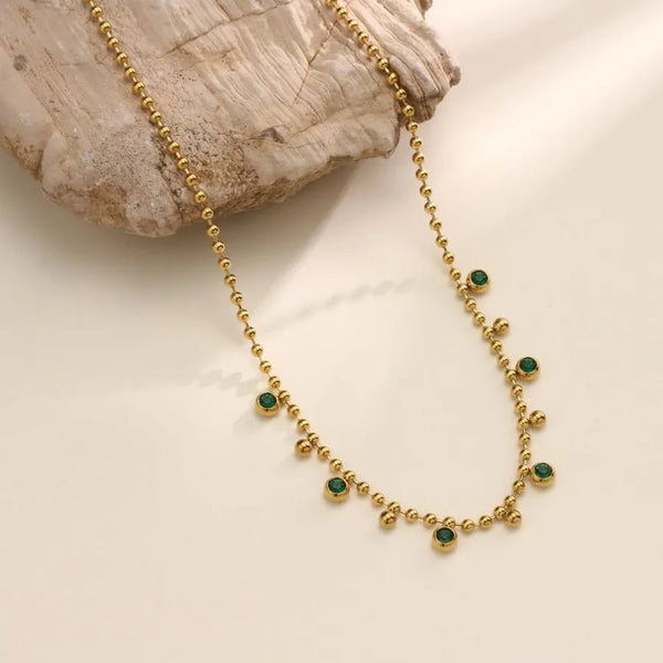 Colorful Glass Bead Collarbone Chain Necklace Niche Titanium Steel Gold-Plated 304 Stainless Steel Artificial Crystal Asymmetric Box Chain