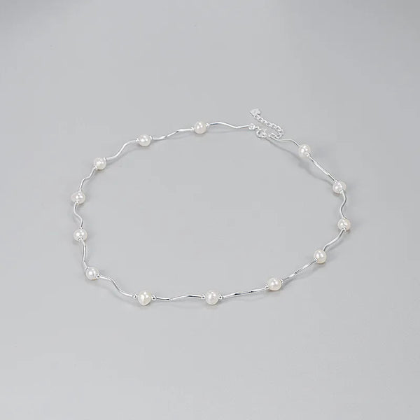 Freshwater Pearl Sterling Silver Waves Pearl Pendant Necklace Necklace Choker