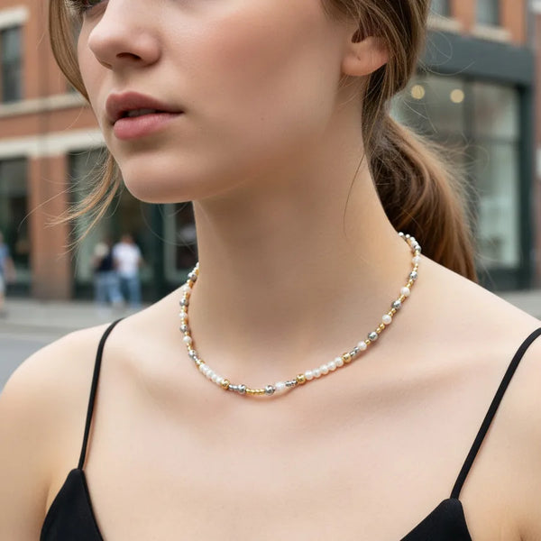 Vintage Artistic Geometric Beaded Necklace Simple Pendant Jewelry for Women Daily Occasion Copper Material