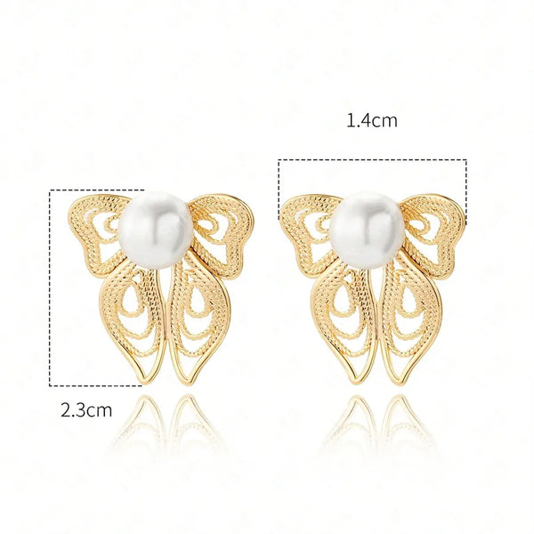 1 pair simple style c shape plating inlay copper artificial pearls 14k gold plated ear studs
