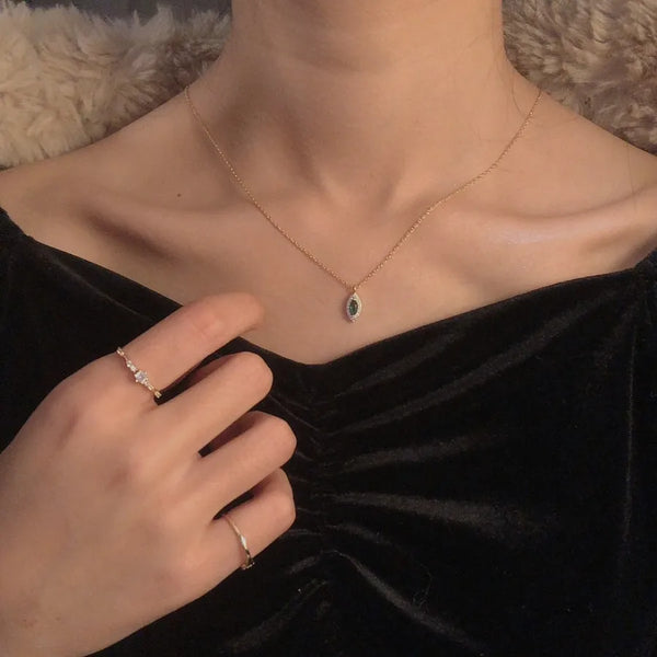S925 Silver Plated 14K Gold Necklace with Emerald Zircon Horus Eye Clavicle Chain Women's Elegant Jewelry Design