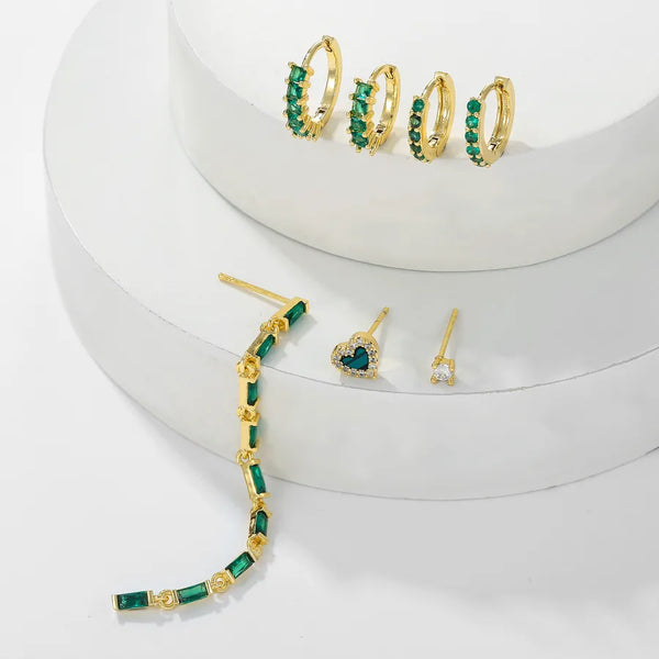 1 Set Sweet Classic Style Solid Color Inlay Brass Zircon 18K Gold Plated Earrings