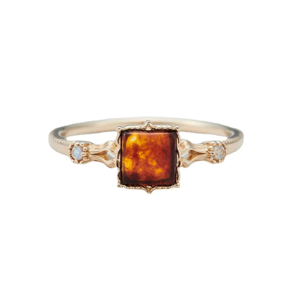 925 Sterling Silver amber Square Rings