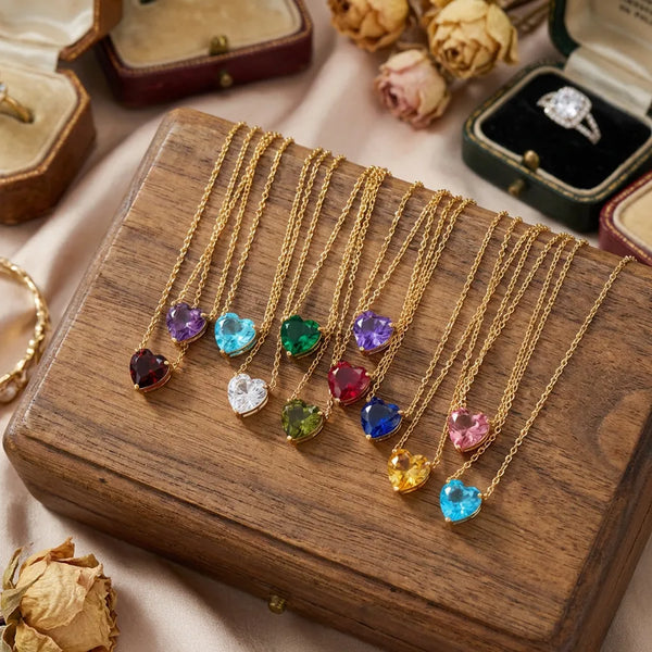 Heart Shape Asymmetrical Necklace for Women in 304 Stainless Steel with PVD Coated Gold Plating and Zircon Inlay, featuring O Chain