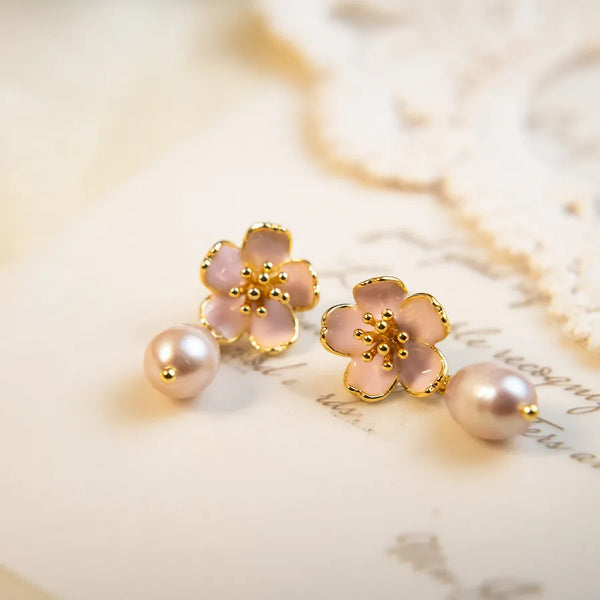 Freshwater Pearl Earrings French Fine Elegant Enamel Earrings S925 Silver Needle Niche High-end Earrings for Women