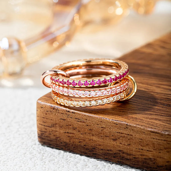 Women’s Lines Rings in Brass with Golden Plated Electroplated Finish Featuring Rhinestones