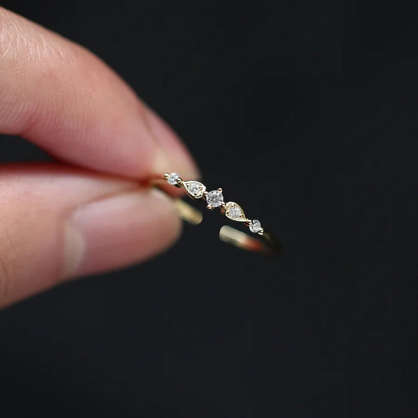 Geometric Open Ring for Women in 925 Sterling Silver with 16K Real Gold Plated Bezel Setting and Zircon Inlay