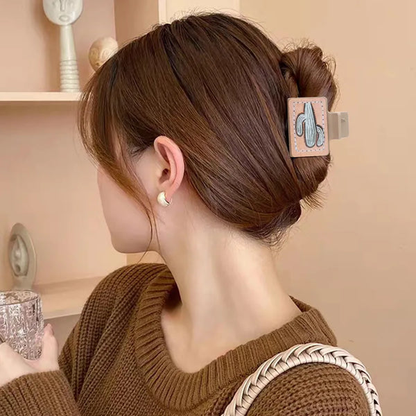 women's vintage style simple style cactus butterfly pu leather hair claws