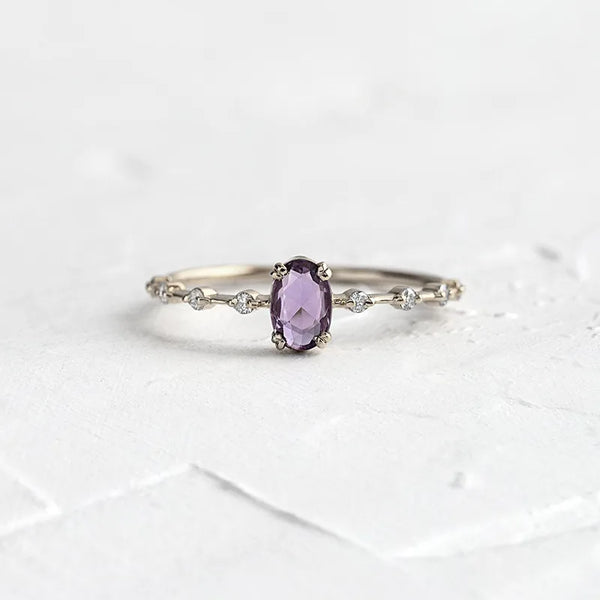 light luxury 18k gold female ring geometric purple zircon simple copper ring