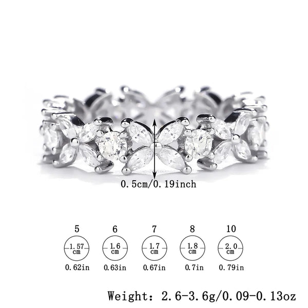 White Gold Plated 925 Sterling Silver High Carbon Diamond Geometric Butterfly Rings