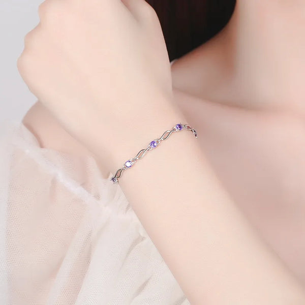 S925 Sterling Silver Diamond Embedded Crystal Love Bracelet Women's Fashion Simple Personality Sweet Hand Jewelry
